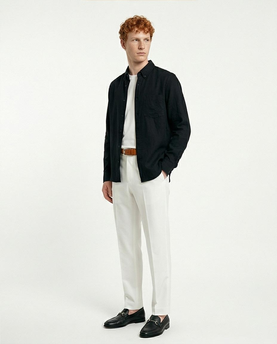Ravin Men's Premium Linen-Blend Button-Down Shirt – Midnight Black - R217437
