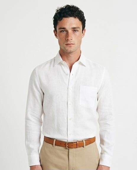 Ravin Men's Premium Linen-Blend Button-Down Shirt – Optic White - R217438