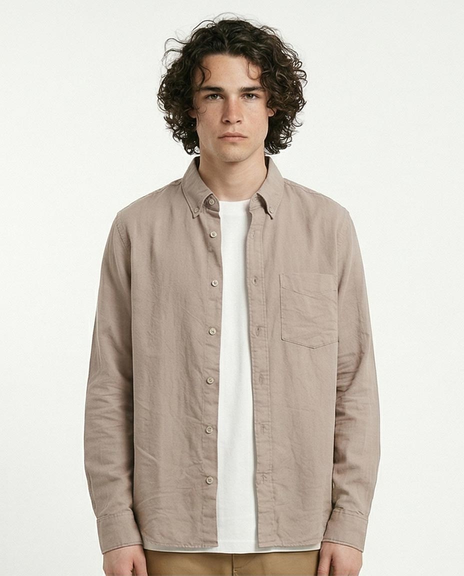 Ravin Men's Premium Linen-Blend Button-Down Shirt – Taupe - R217439