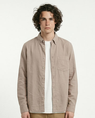 Ravin Men's Premium Linen-Blend Button-Down Shirt – Taupe - R217439