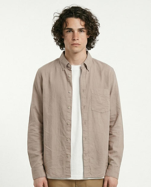 Ravin Men's Premium Linen-Blend Button-Down Shirt – Taupe - R217439