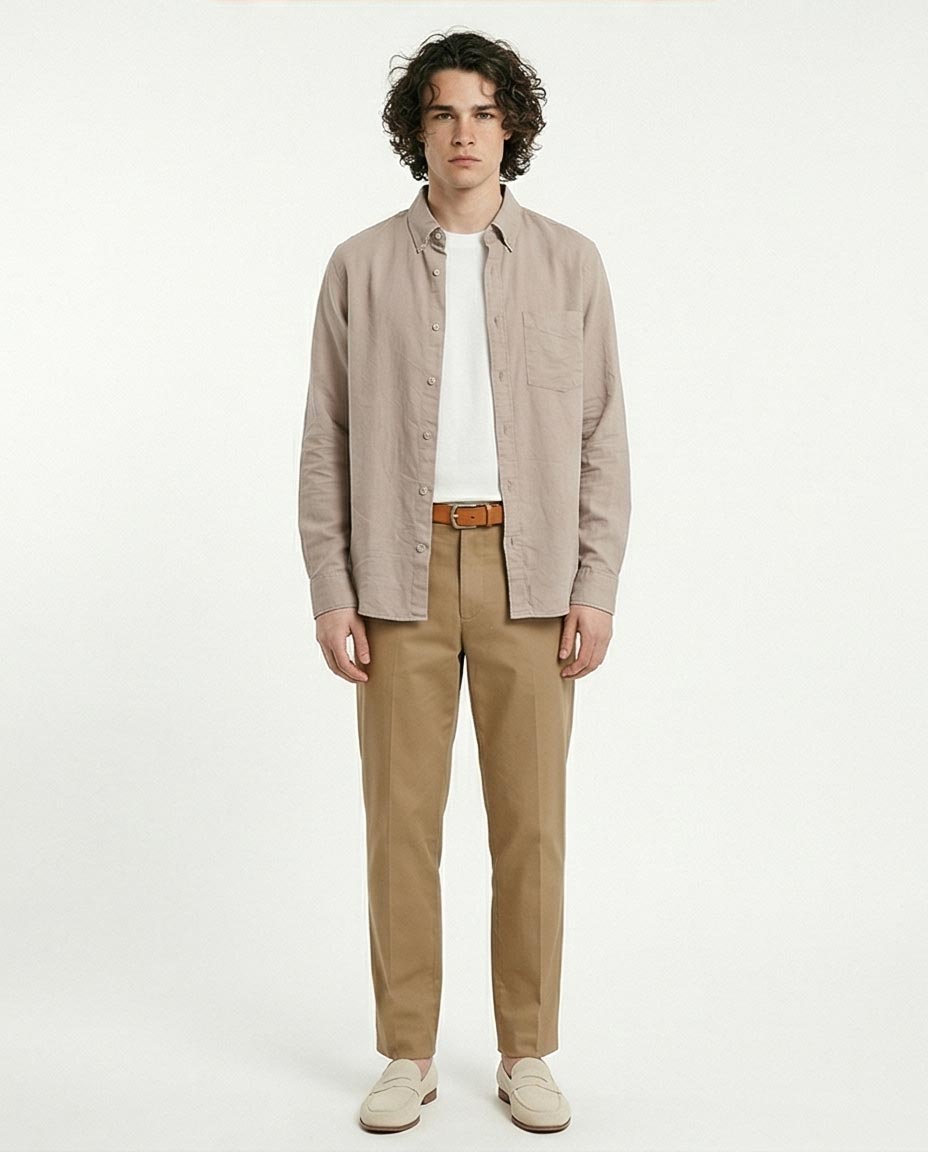 Ravin Men's Premium Linen-Blend Button-Down Shirt – Taupe - R217439