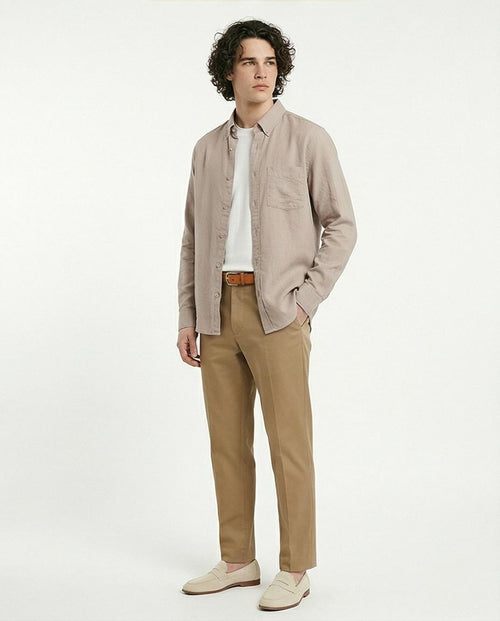 Ravin Men's Premium Linen-Blend Button-Down Shirt – Taupe - R217439