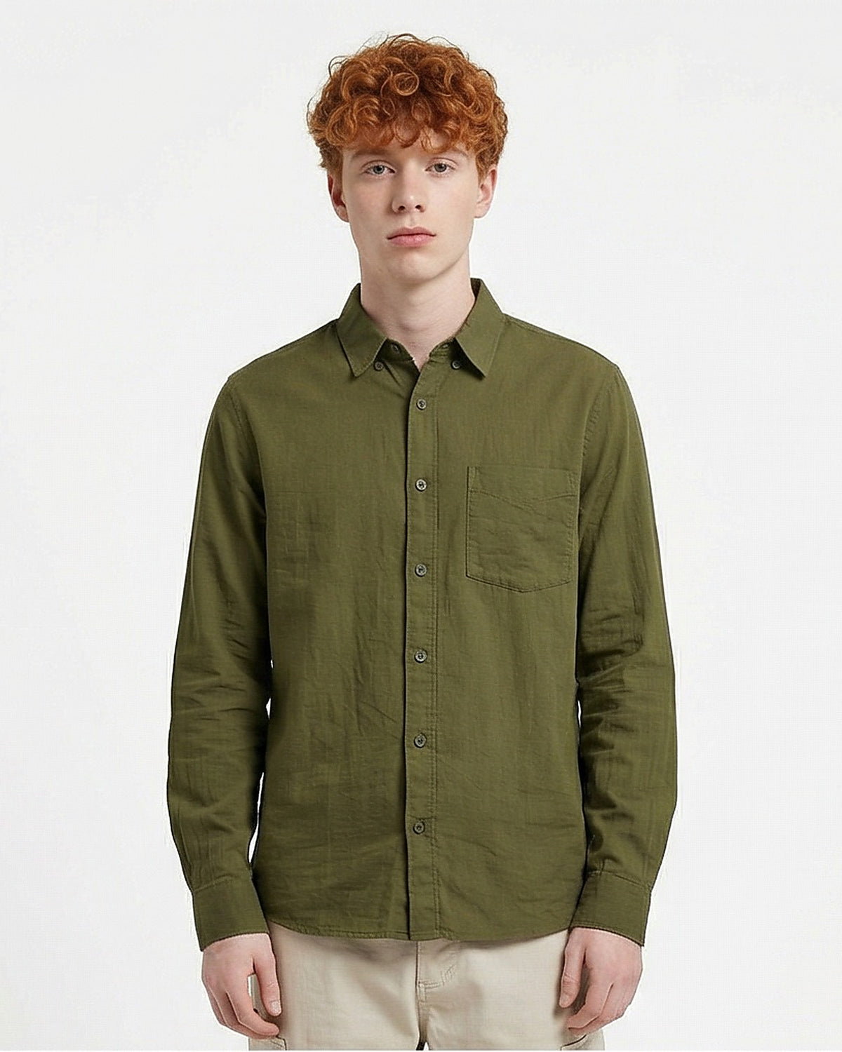 Ravin Men's Premium Linen-Blend Button-Down Shirt – Heritage Olive - R217440