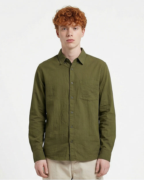 Ravin Men's Premium Linen-Blend Button-Down Shirt – Heritage Olive - R217440