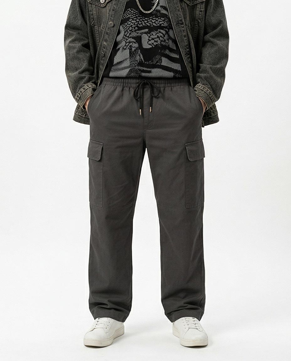 Ravin Relaxed-Fit Cargo Pants with Drawstring Waist – Dark Grey - R217441