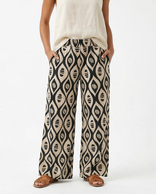 Ravin Wide-Leg Geometric Print Trousers in Black & Cream - R217468