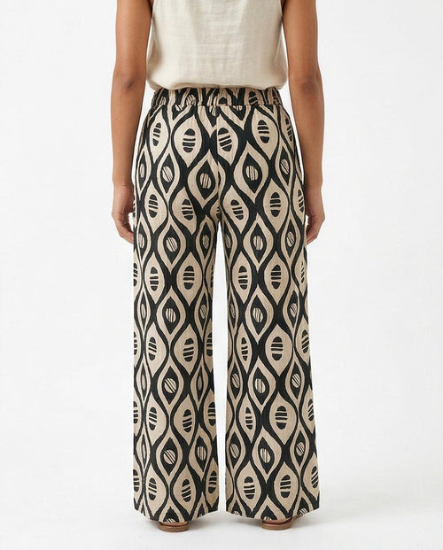 Ravin Wide-Leg Geometric Print Trousers in Black & Cream - R217468