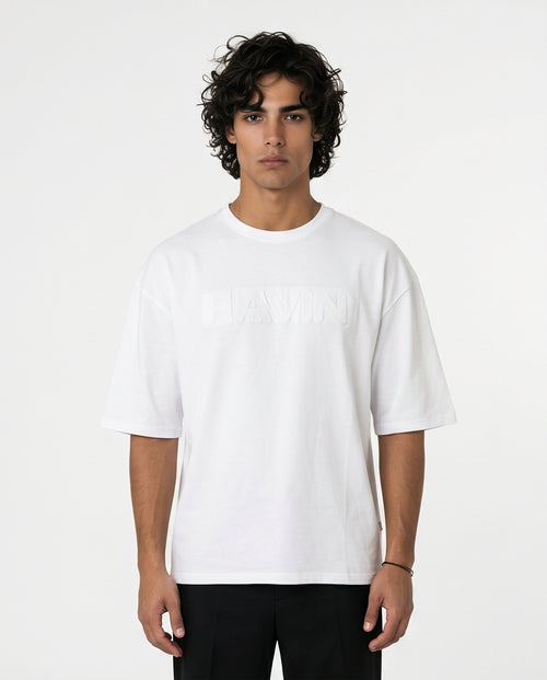 White Embossed Logo Interlock Oversized T-Shirt - R217492