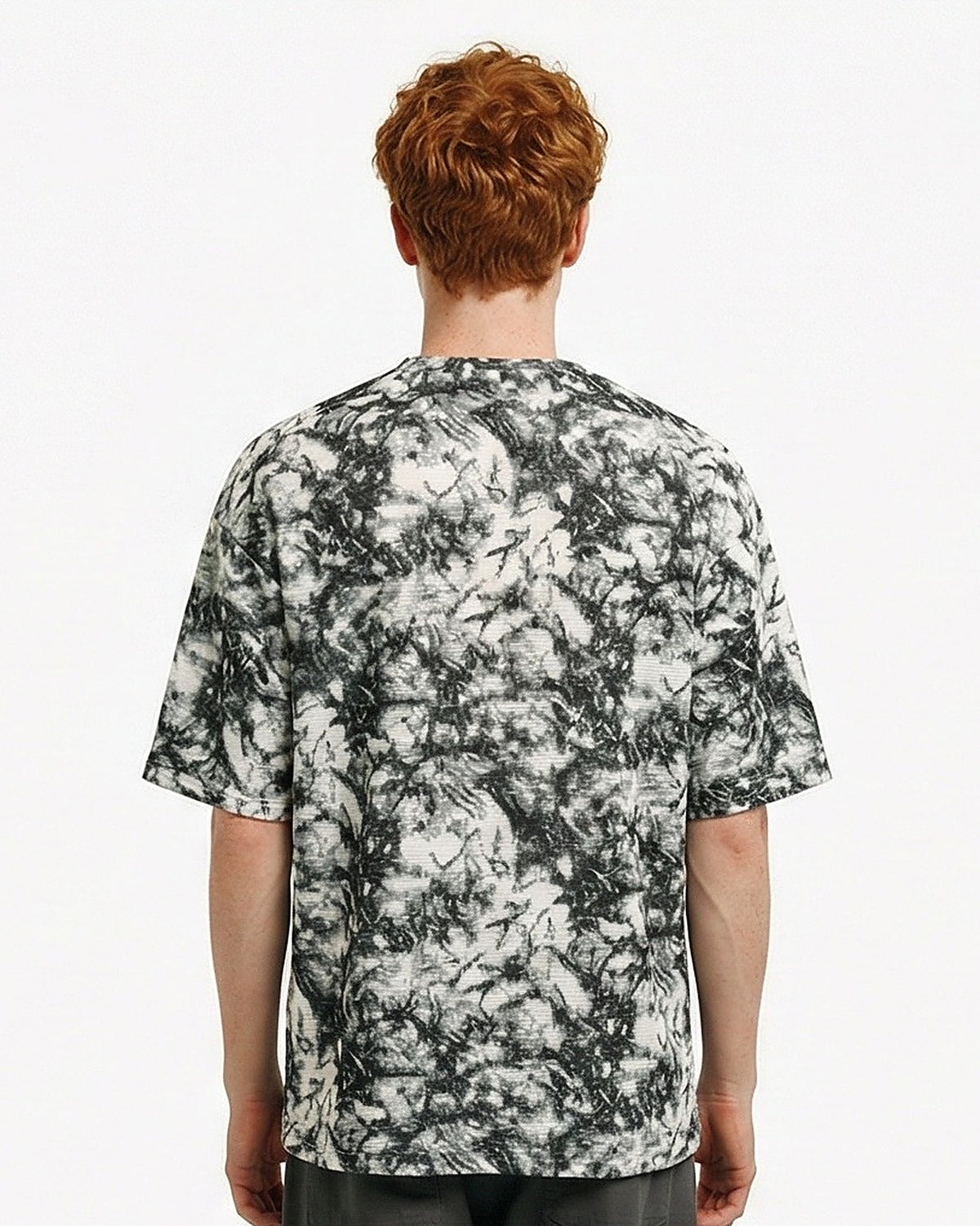 Grey Marbled Abstract Print Oversized T-Shirt - R217492