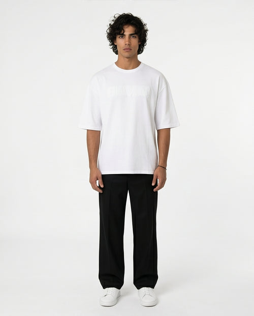 White Embossed Logo Interlock Oversized T-Shirt - R217492