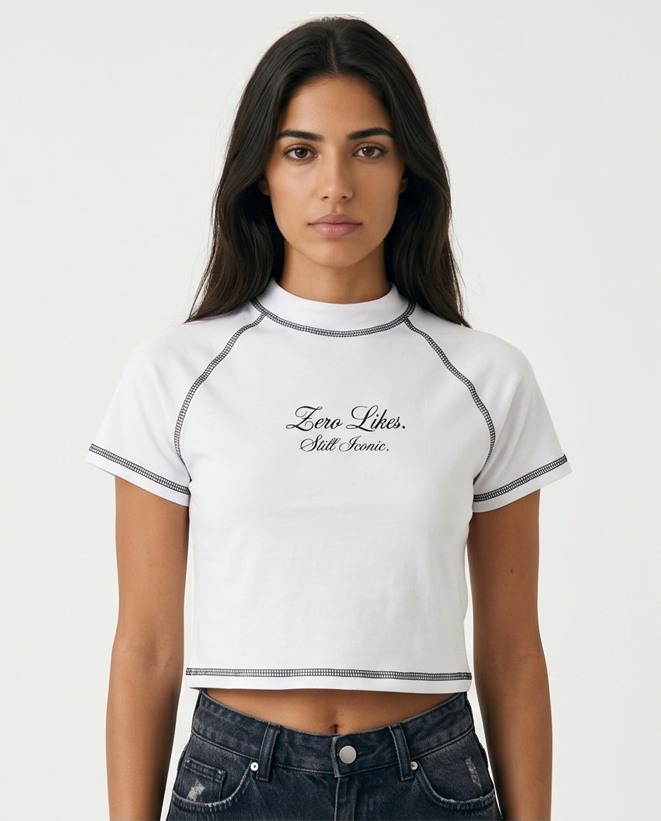 Zero Likes Still Iconic Contrast Stitch Cropped Tee - R217868