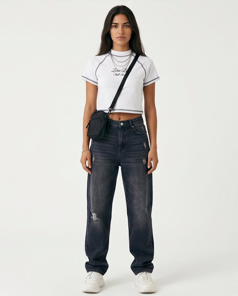 Zero Likes Still Iconic Contrast Stitch Cropped Tee - R217868