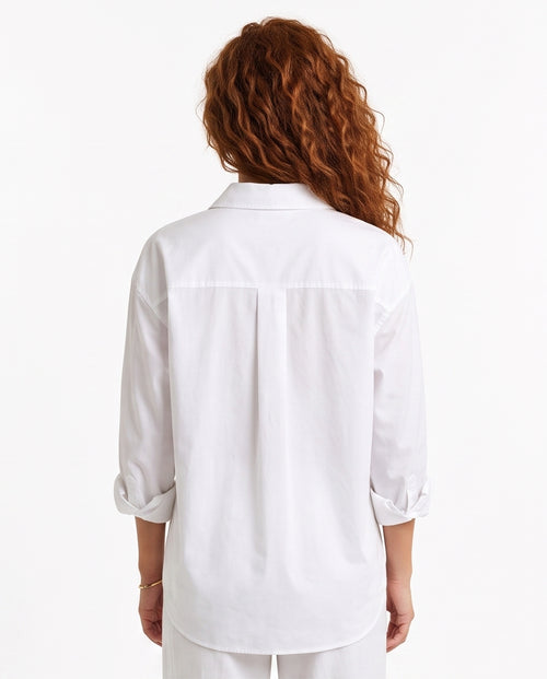 Crisp White Oversized Poplin Button-Down Shirt - R218018