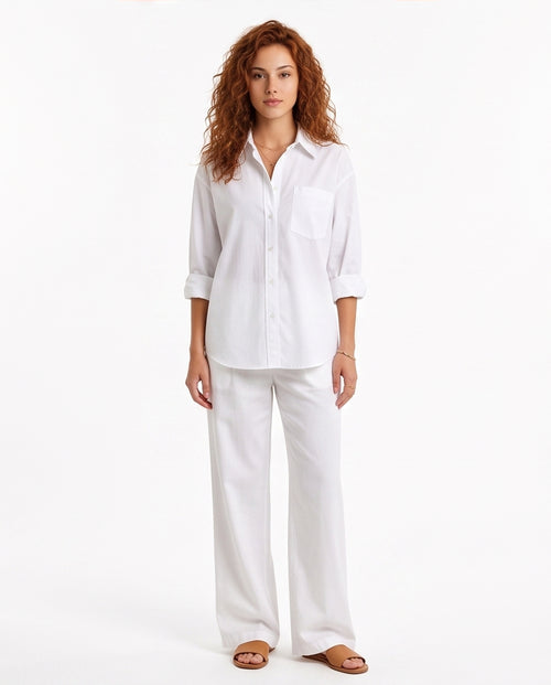 Crisp White Oversized Poplin Button-Down Shirt - R218018