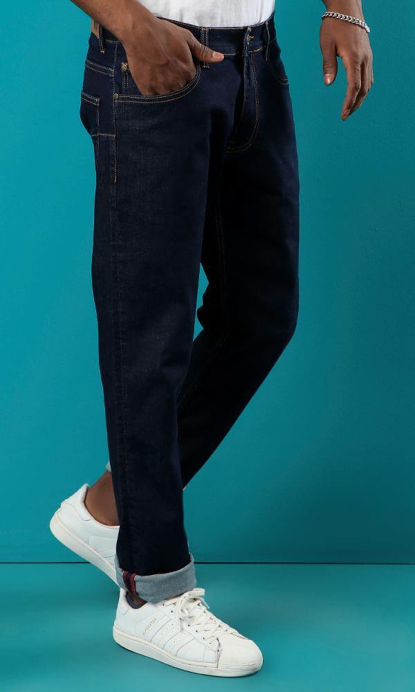 12194 Slim Fit Dark Navy Blue Solid Jeans - Ravin 