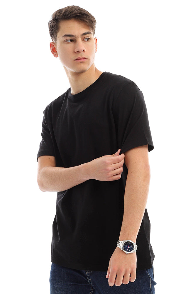 21213 Basic Solid Short Sleeves Black T-shirt