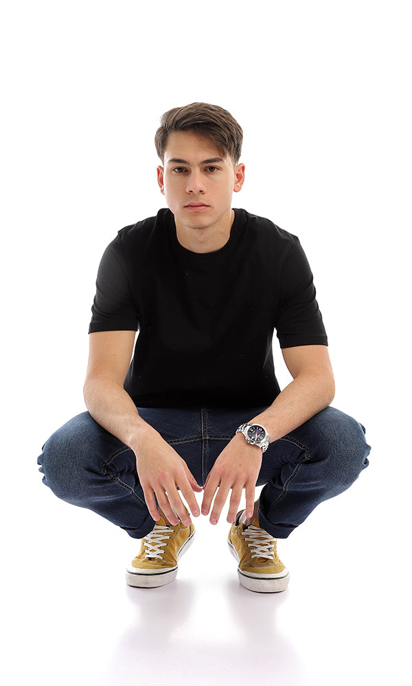 21213 Basic Solid Short Sleeves Black T-shirt