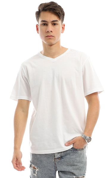 21218 Basic V-Neck Solid White T-shirt