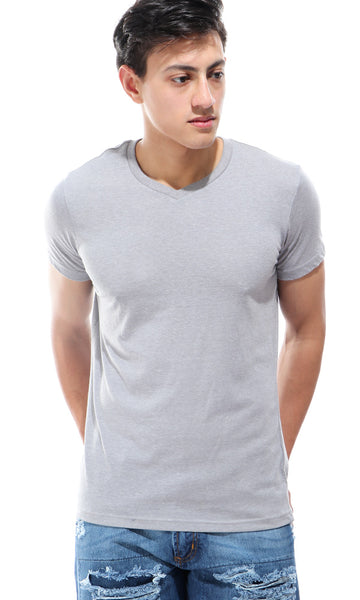 21220 Heather Dark Grey V-Neck Basic T-shirt