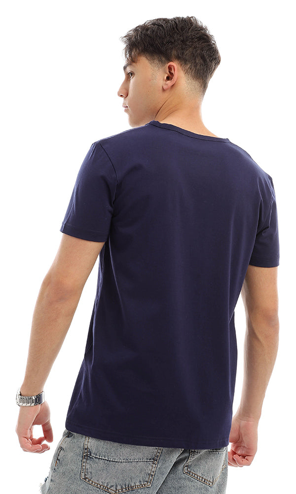 27127 Basic Buttoned Short Sleeves Navy Blue Tee