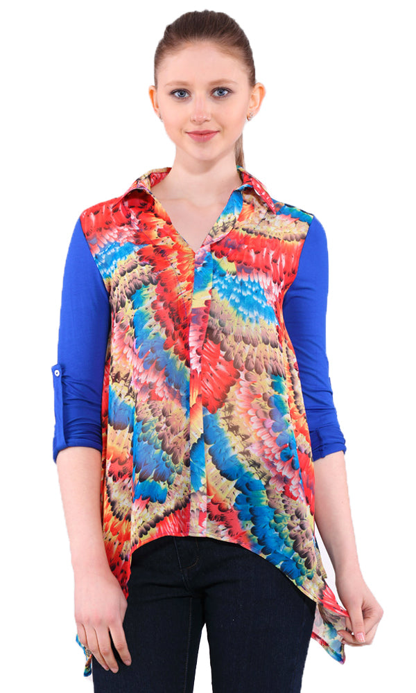 27414 Waterfall Floral Blouse - Blue