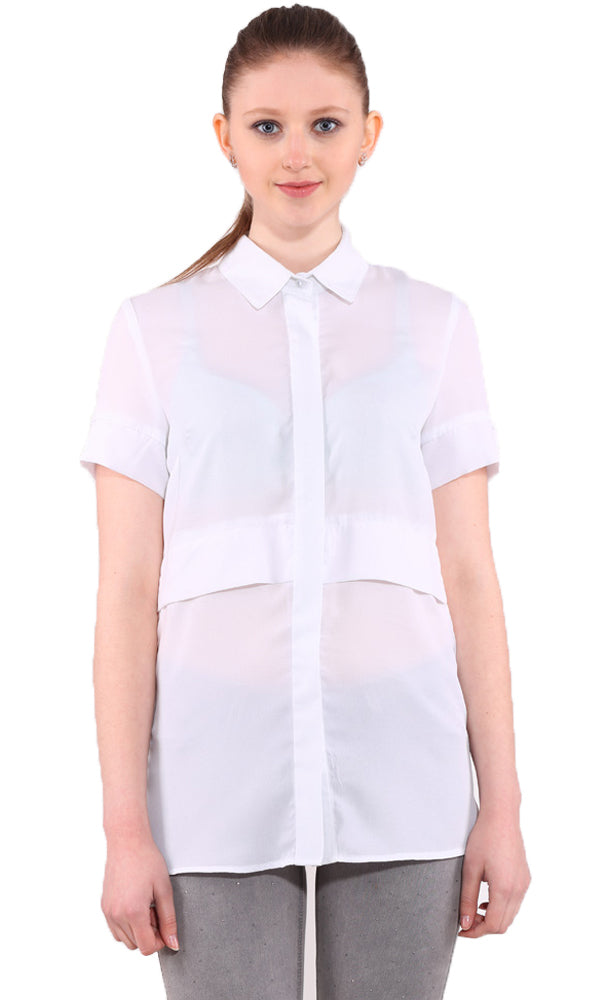 27511 Sheer Short Sleeves Shirt - White