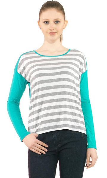 27630 Striped Full Sleeves Tee - Grey - Ravin 