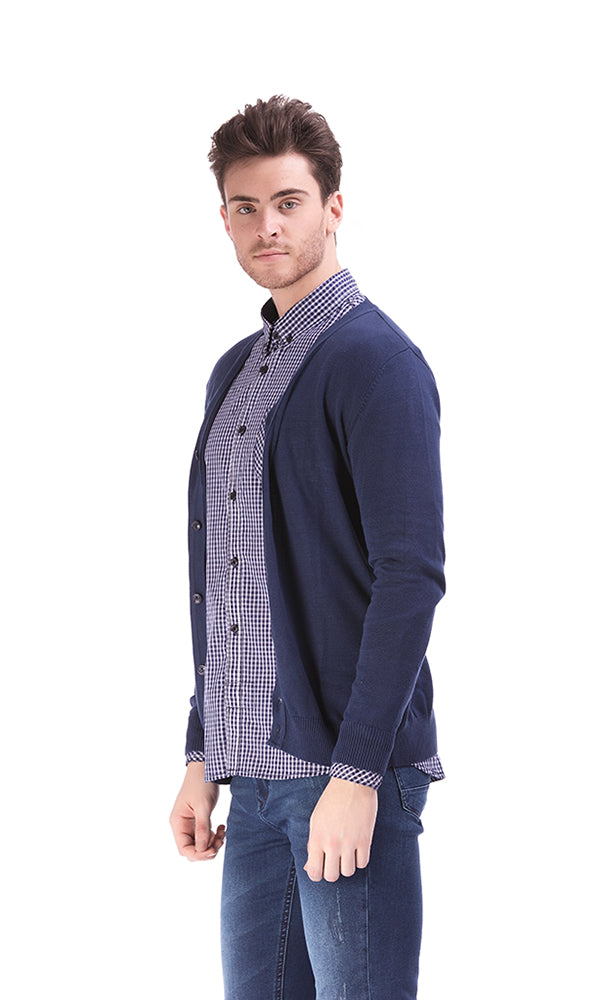 33514 Solid Cardigan - Navy Blue