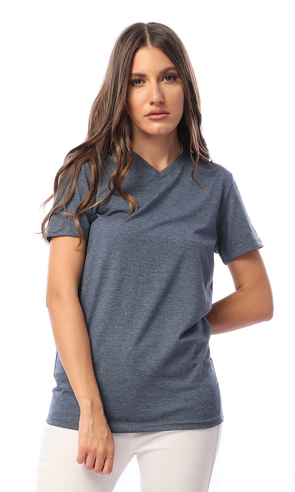 33859 Basic Heather Navy Blue Short Sleeves T-Shirt