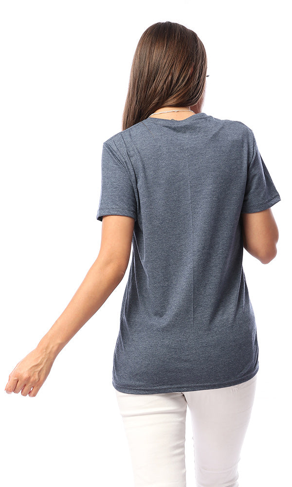 33859 Basic Heather Navy Blue Short Sleeves T-Shirt