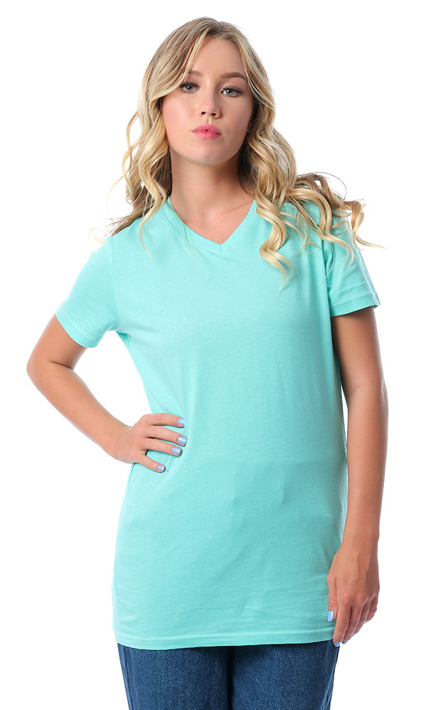 33860 Aquamarine Green V-Neck Basic T-shirt