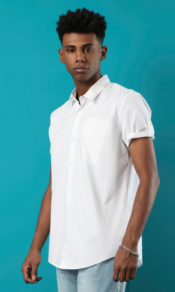 33889 Short Sleeves Basic Shirt With Pocket - White