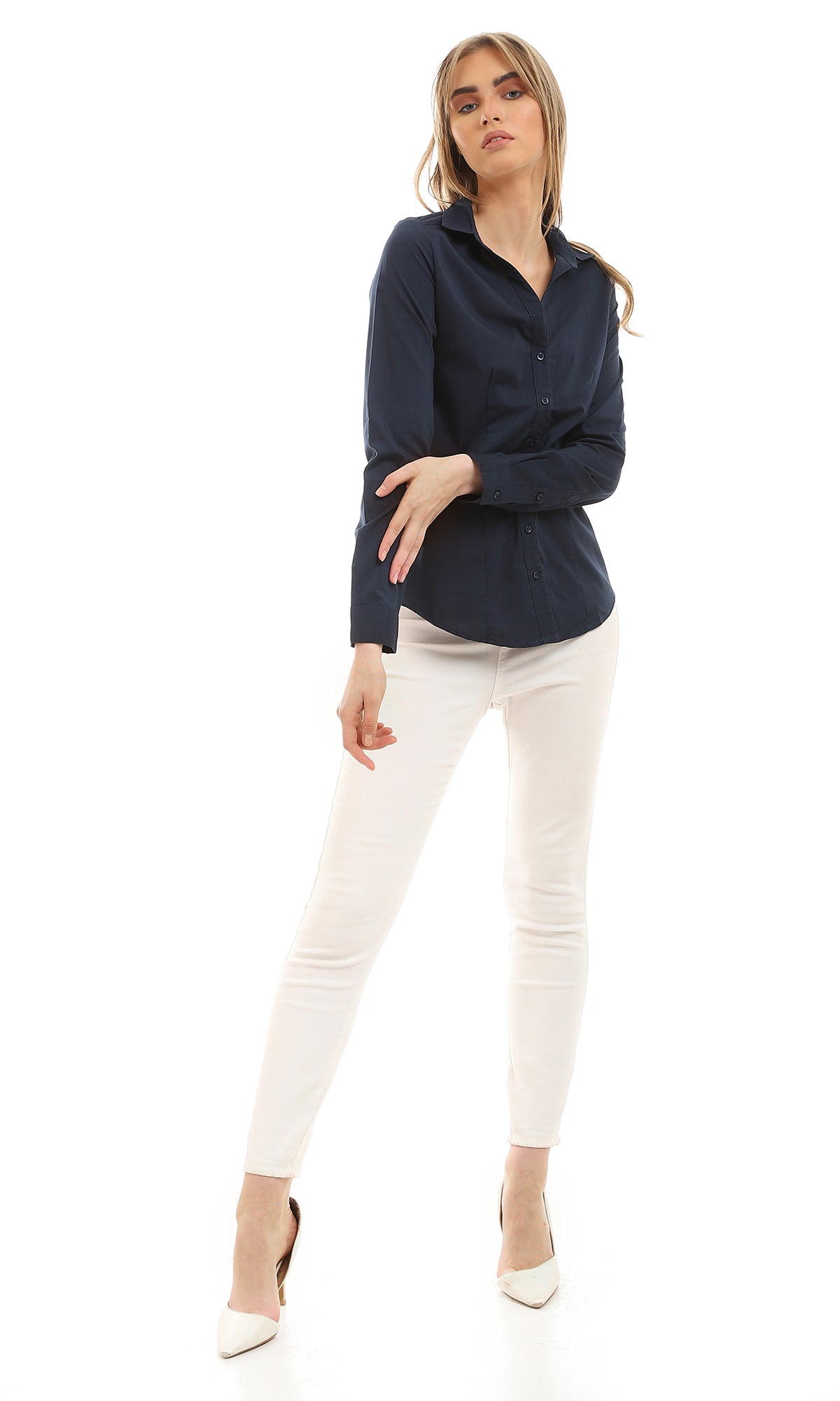 34155 Navy Blue Buttoned Down Basic Shirt