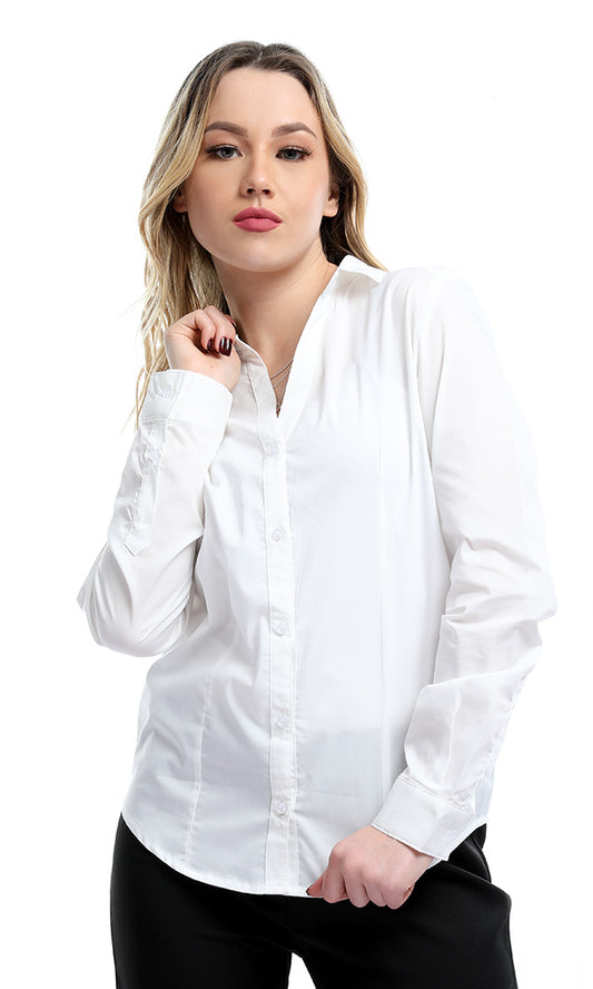34156 Formal Solid White Long Sleeves Buttoned Basic Shirt