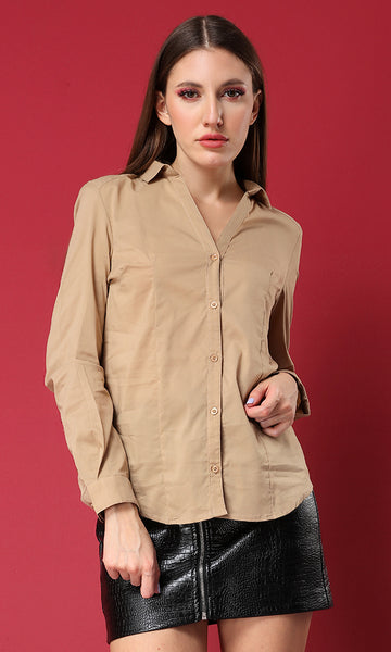 34159 Buttoned Down Basic Shirt - Dark Beige