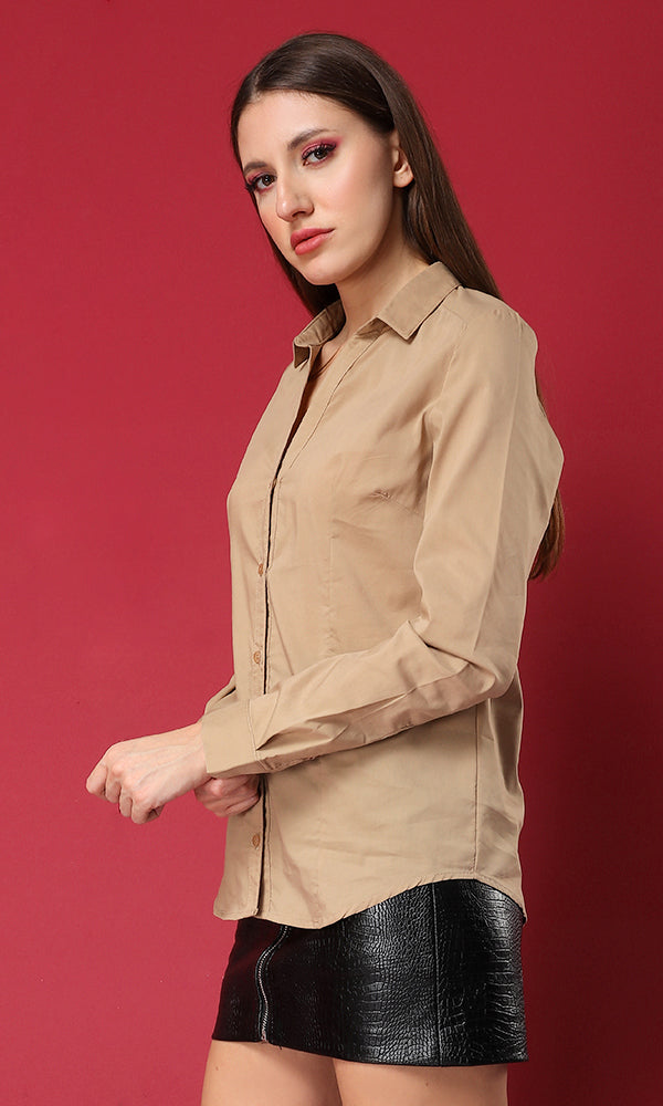 34159 Buttoned Down Basic Shirt - Dark Beige