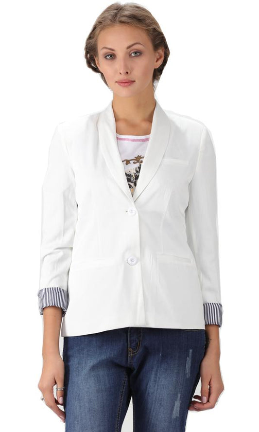 34162 Single Button Blazer-White - Ravin 