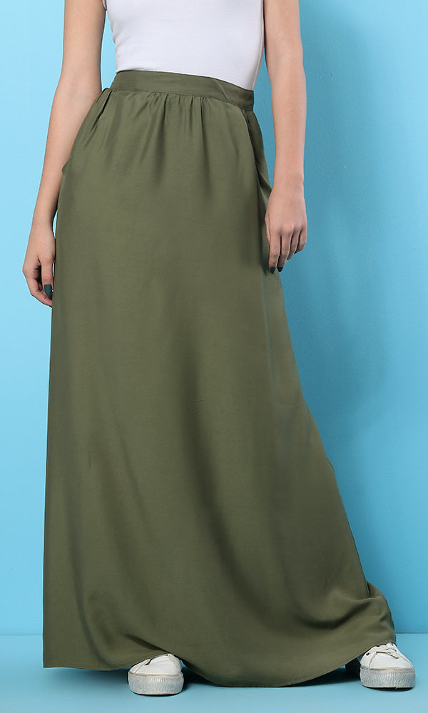 34555 Basic Maxi Loose Olive Skirt