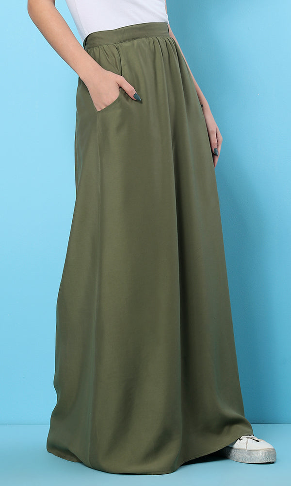 34555 Basic Maxi Loose Olive Skirt