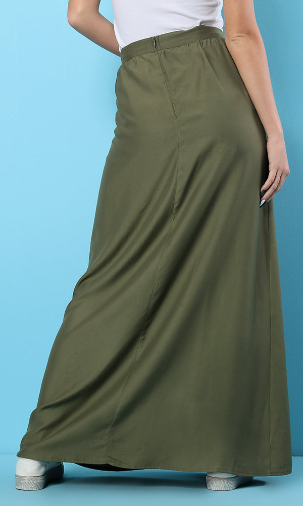 34555 Basic Maxi Loose Olive Skirt