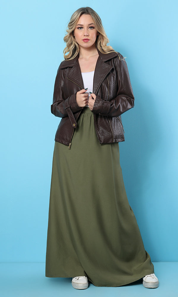 34555 Basic Maxi Loose Olive Skirt