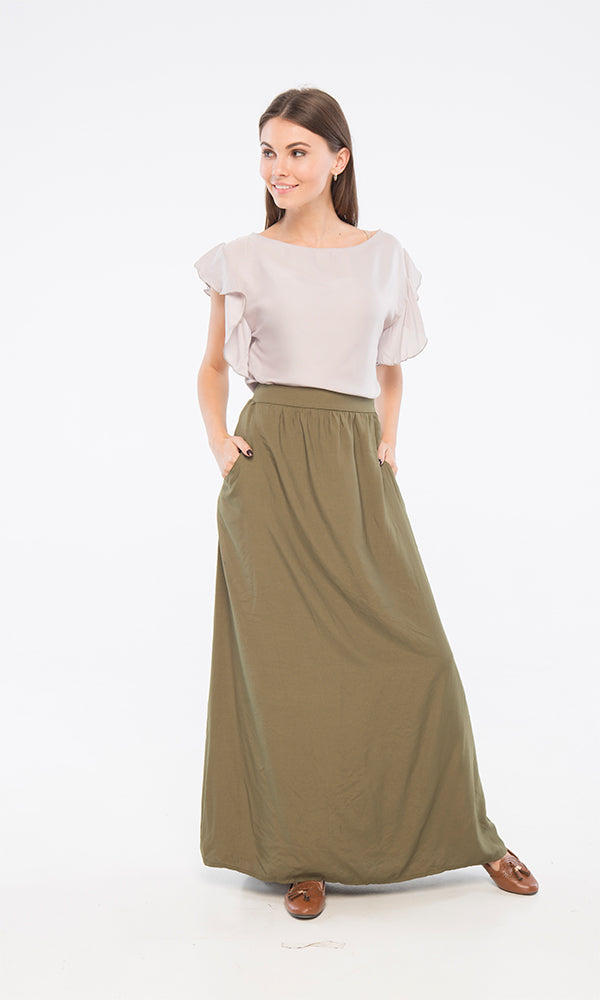 34555 Basic Maxi Loose Olive Skirt