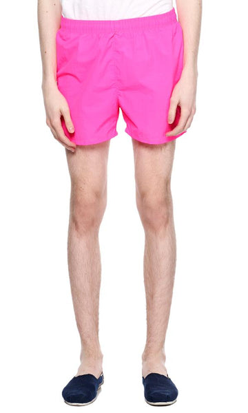 35001 Elastic Waist Solid Neon Fuchsia Swim Shorts - Ravin 