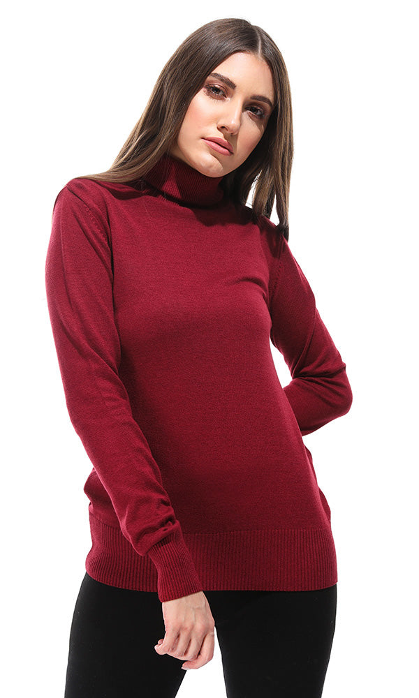 35166 Basic Long Sleeves Burgundy Pullover