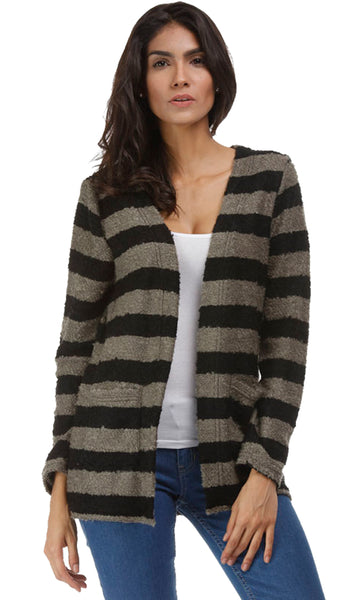 35627 Striped Boucle Cardigan - Black