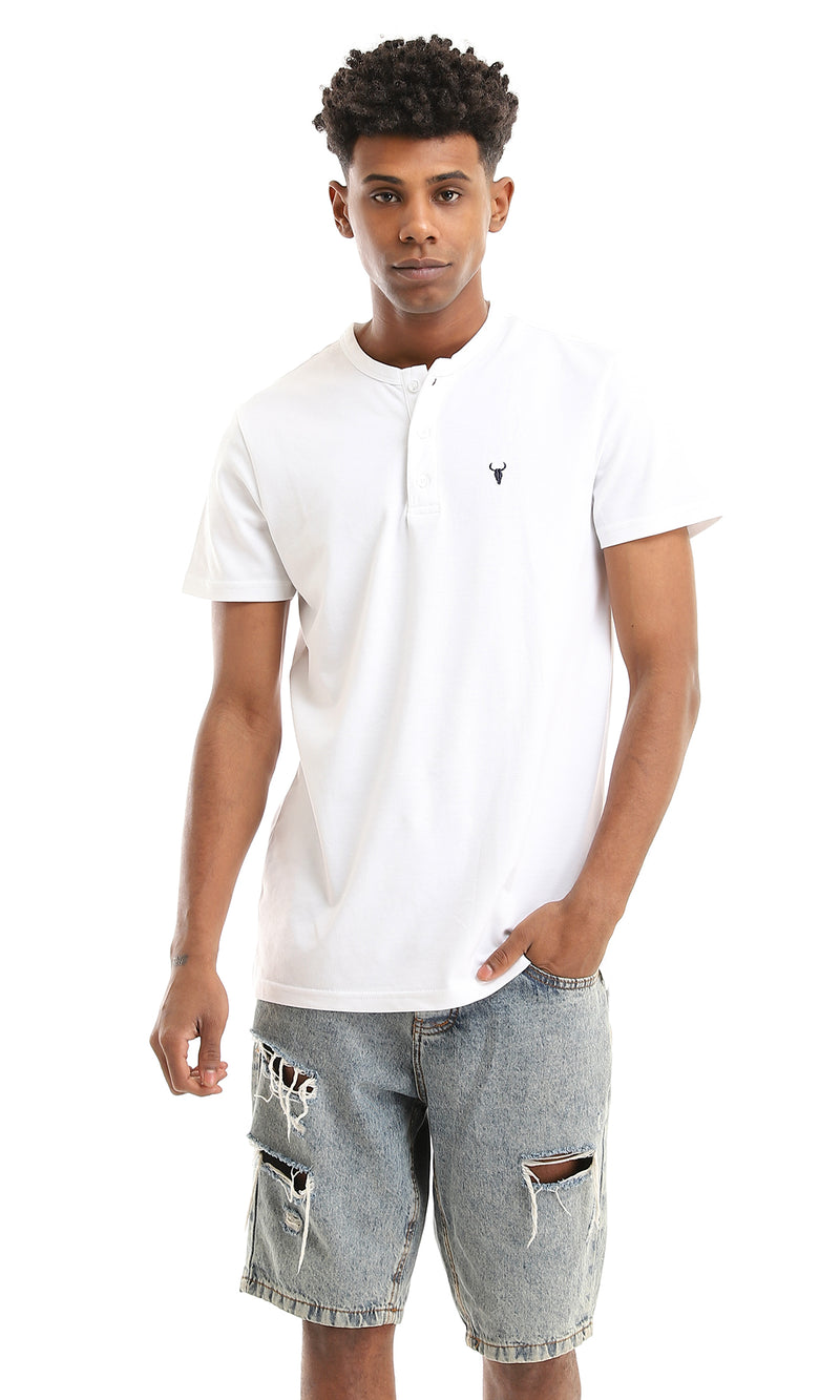 35900 Buttoned Neck White Pique Basic Henley Shirt