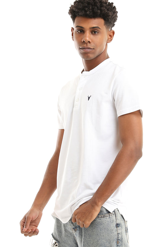 35900 Buttoned Neck White Pique Basic Henley Shirt