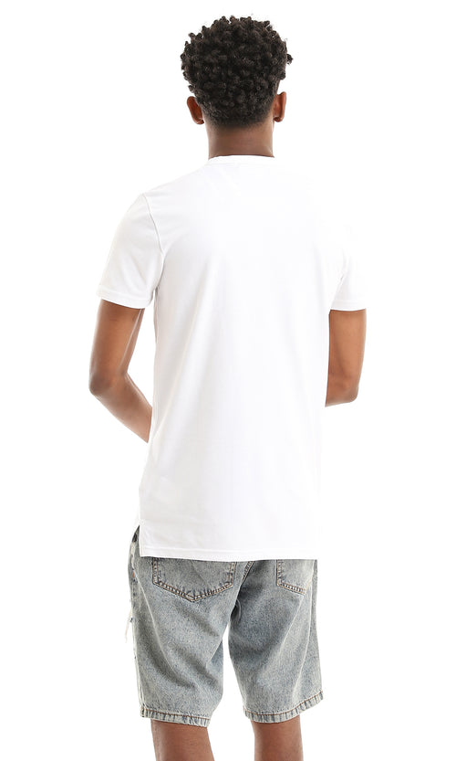 35900 Buttoned Neck White Pique Basic Henley Shirt
