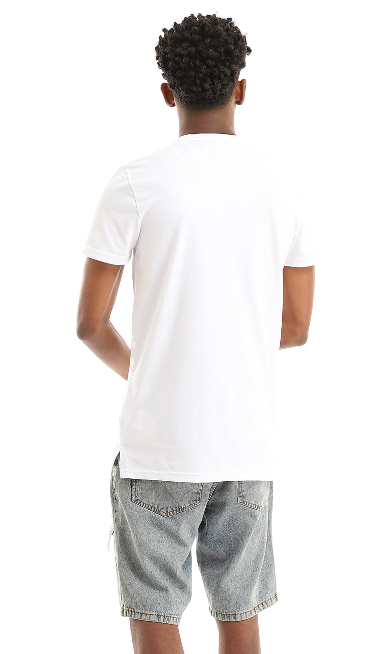 35900 Buttoned Neck White Pique Basic Henley Shirt